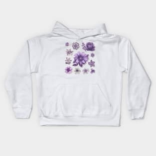 grey and purple flowers Kids Hoodie